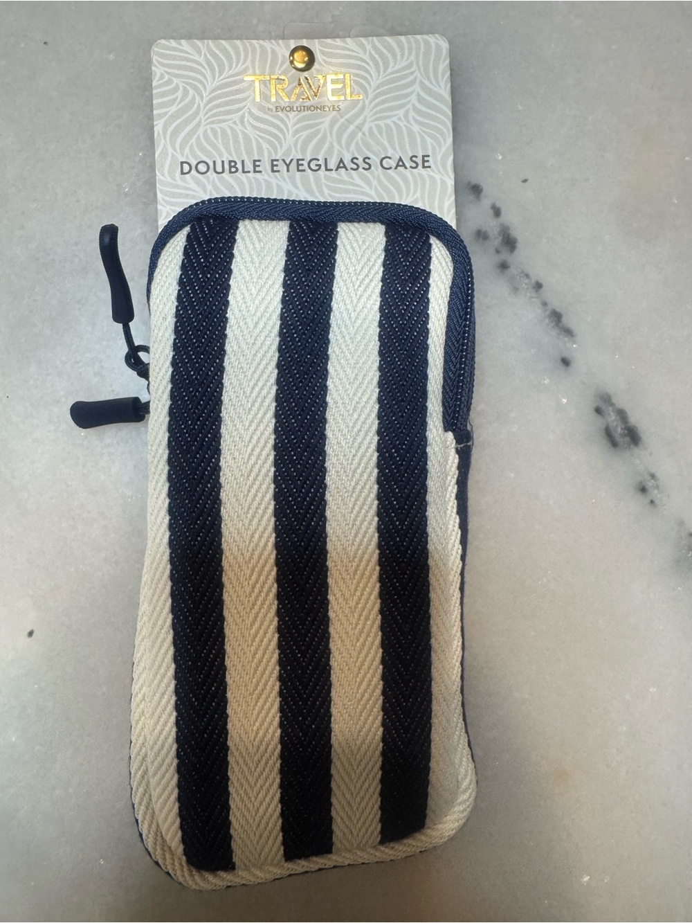 Travel Double Eyeglass Case - Navy & Cream Stripes